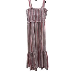 Knox Rose Women's M Tiered LInen Blend Midi Dress Boho Summer Beach Hippie Y2K